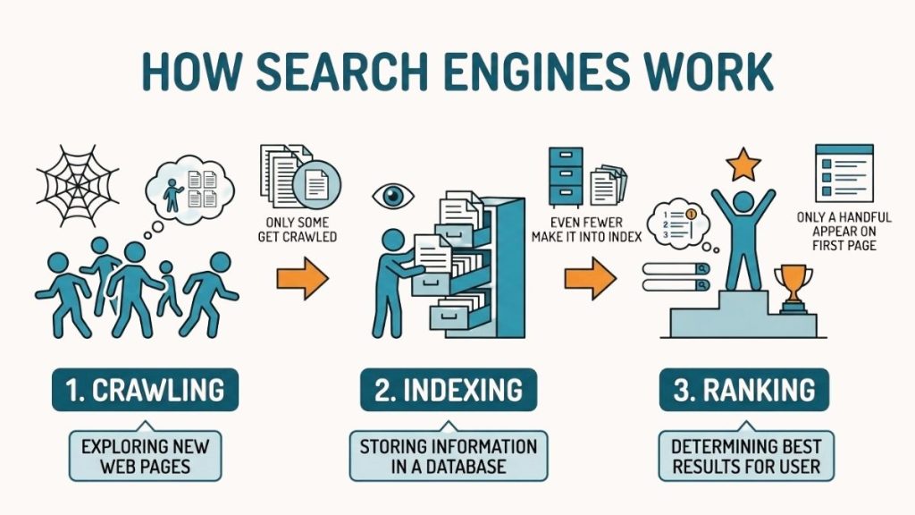 proses crawling, indexing, dan ranking pada search engine